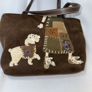 Vintage Leather Dog Applique Bag Patchwork Y2K Baddie indie Boho 90s